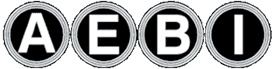 Weiße Großbuchstaben „A“, „E“, „B“ und „I“ in separaten weißen Kreisen auf schwarzem Hintergrund.